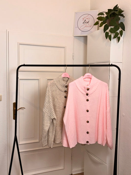 Oversized Ripp-Strickjacke mit Knöpfen