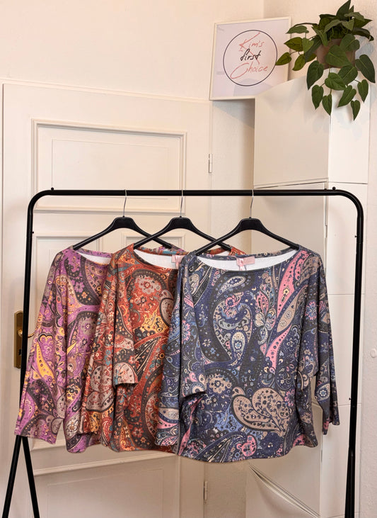 Paisley-Pullover mit weiten Ärmeln
